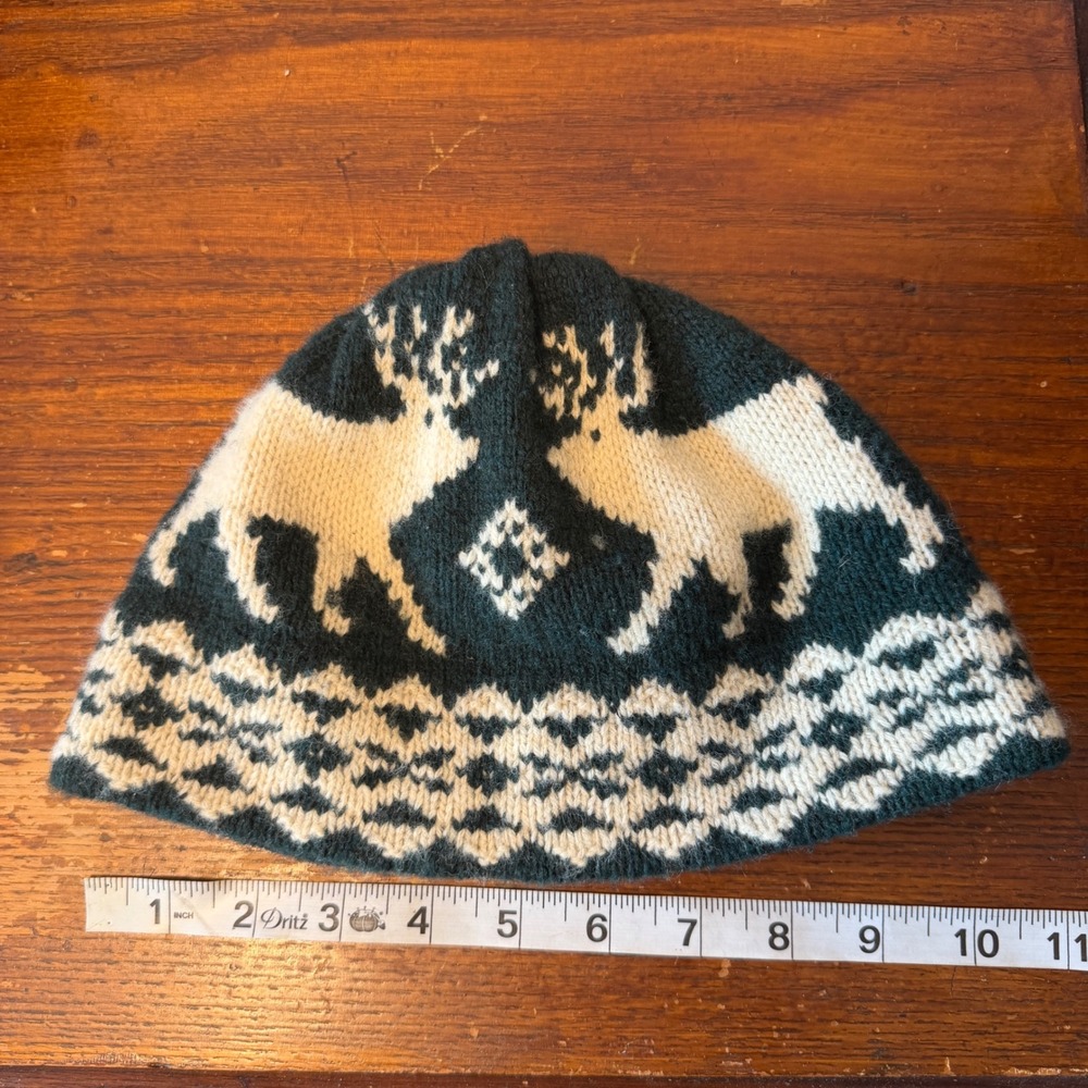 Polo Ralph Lauren Reindeer Hand Knit Wool Beanie Hat Green White Fair Isle Mens